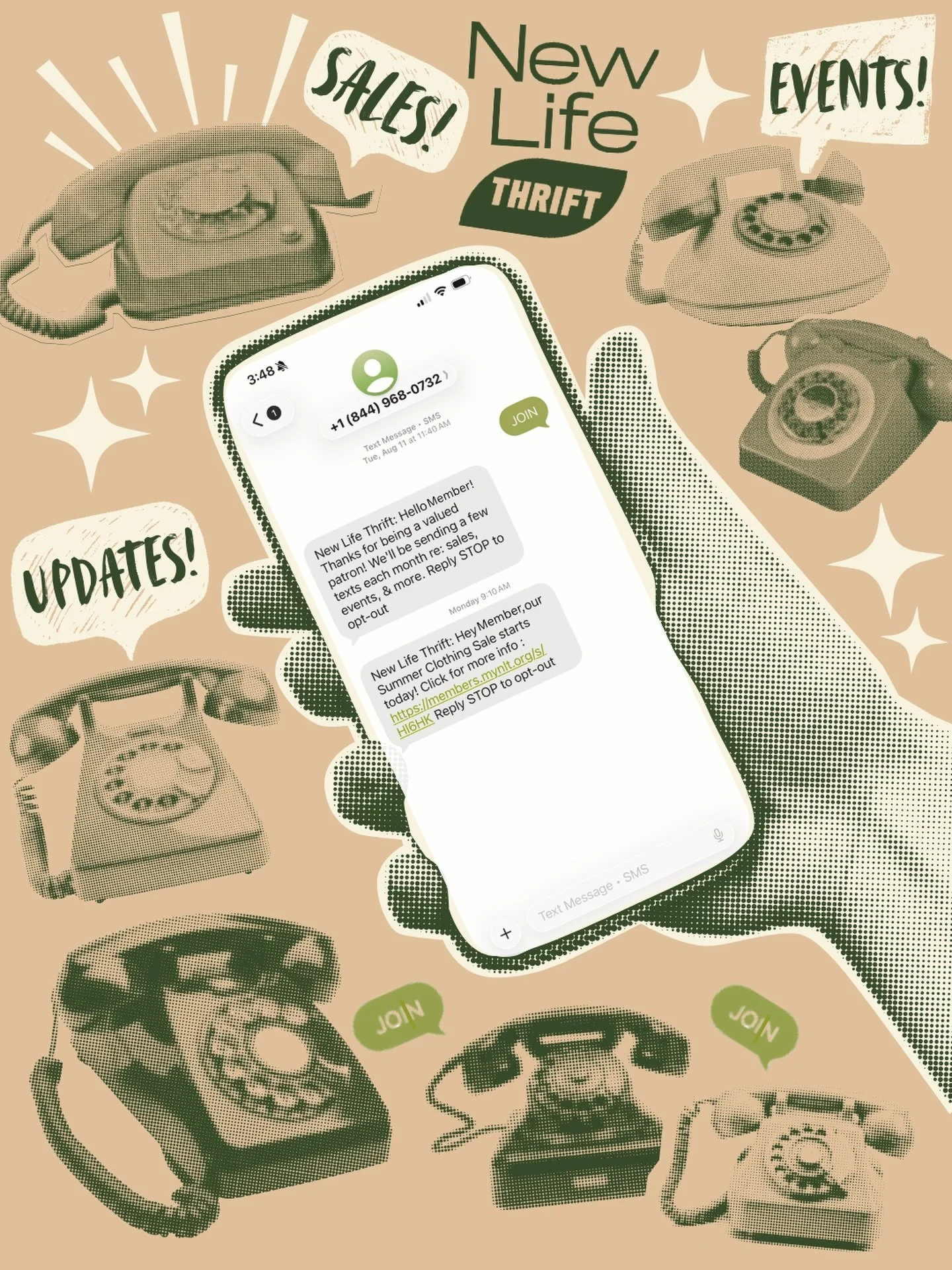 Sign up for our text message updates! 🤳 Get a few texts each month from us with info about sales, events, and updates before anyone else! ☎️ Find the link on our website &rarr; mynlt.org ✨