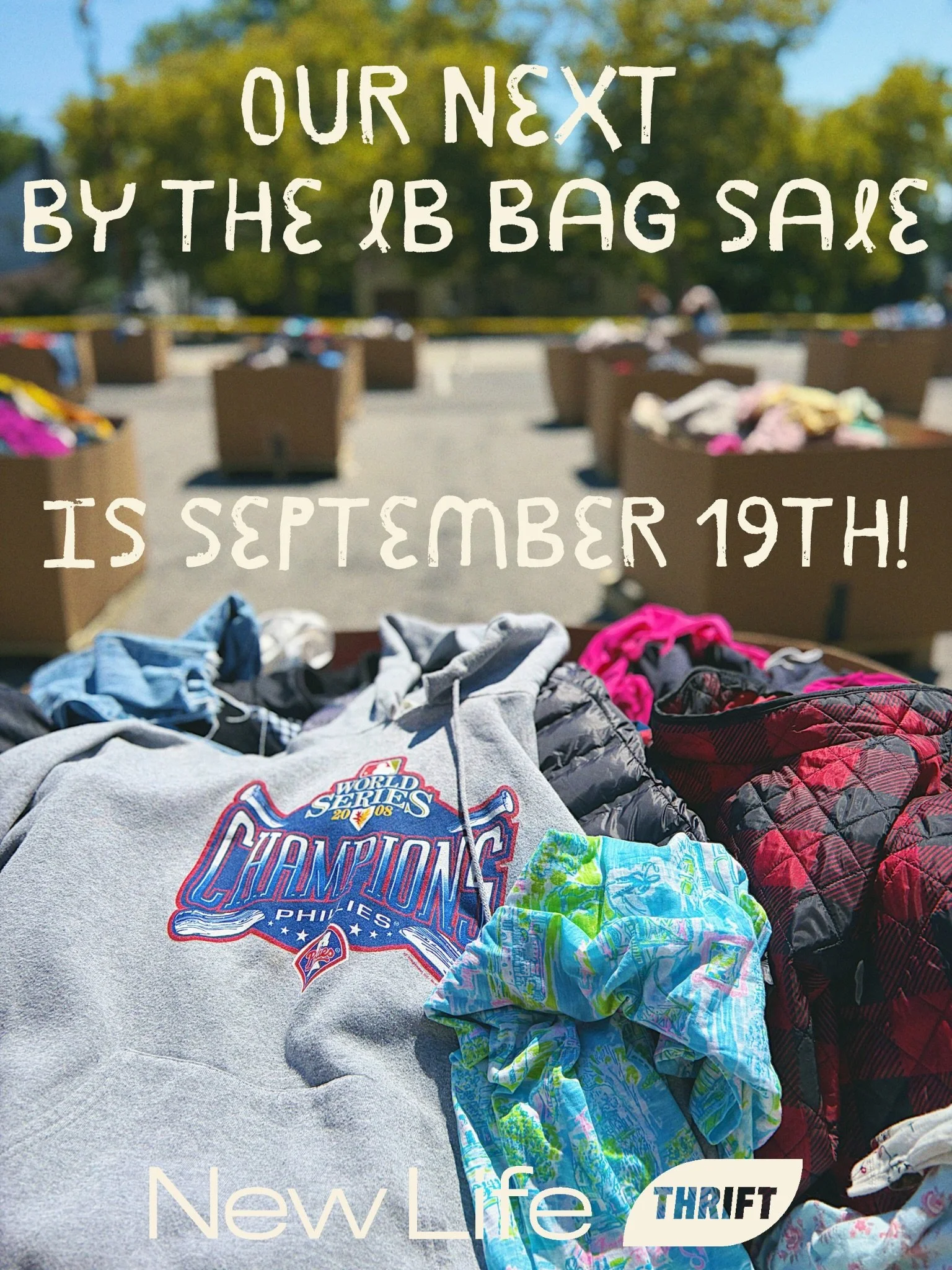 Please join us for our September By the Pound bag sale on 9/19!!! 📍Located at the New Life Thrift Garage - next to the Boutique. ⚖️ Come dig through bins, fill your bags with clothing, shoes, and accessories for just $2 a pound! We&rsquo;ll be accep