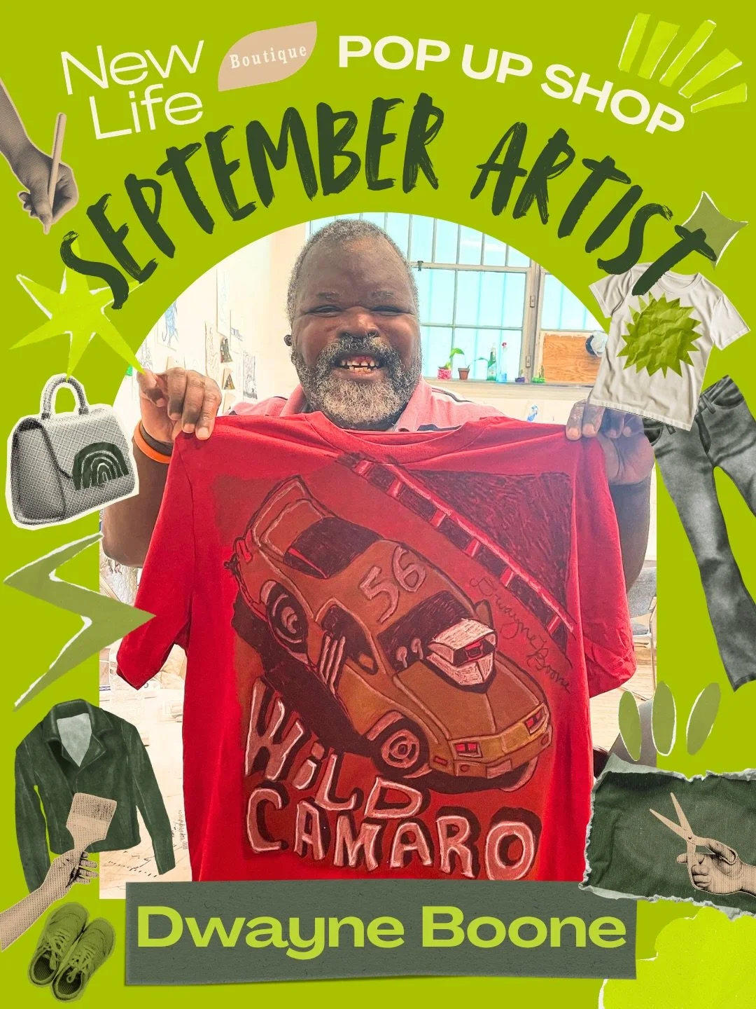 This month&rsquo;s Pop Up Shop artist at our Boutique is artist Dwayne Boone! His artwork comes to life on wearables &amp; tote bags for all! Turns out, it&rsquo;s one of his favorite ways of making art and he uses his printmaking skills when creatin