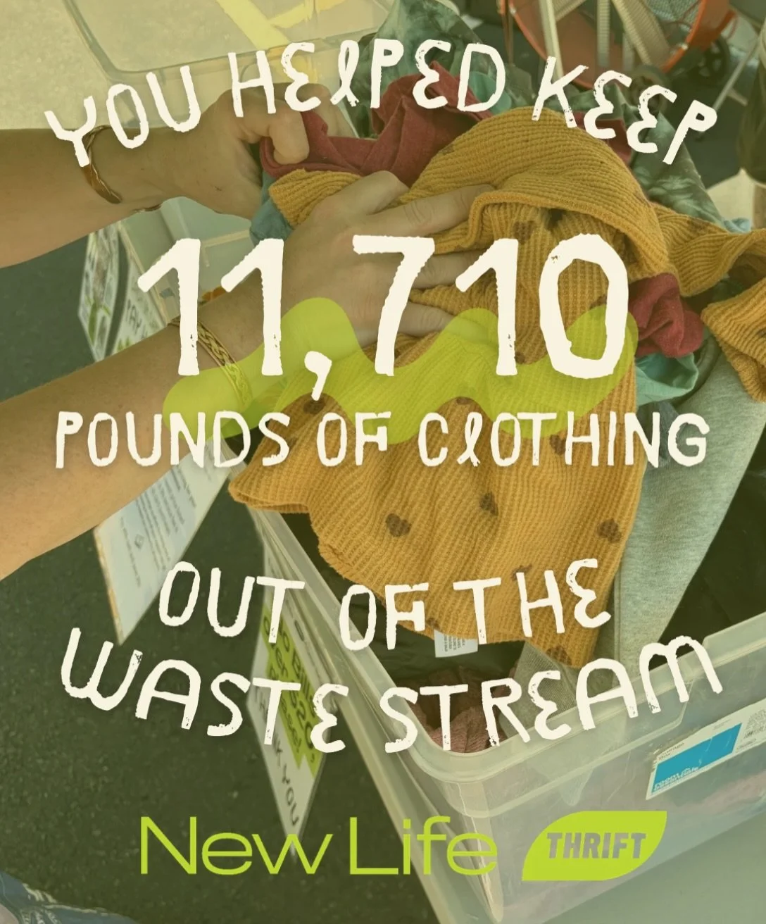 We want to thank everyone who joined us at our By the Pound sales this past May-October! Thanks to you 11,710 pounds of clothing, shoes, &amp; accessories were given a &lsquo;new life&rsquo; and kept&nbsp; out of the wastestream!&nbsp;

It was a grea