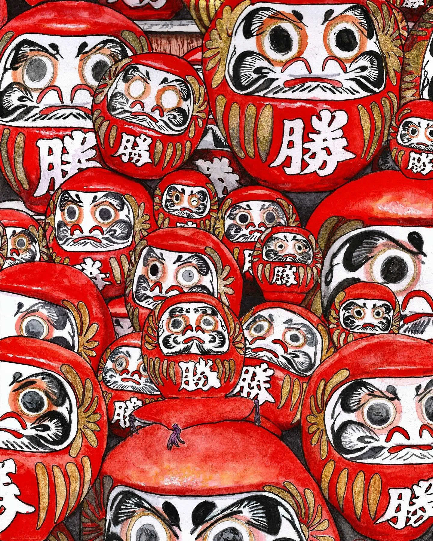 It&rsquo;s been a few weeks since I finished this piece, but I wanted to check out the actual temple first. This is Katsuoji temple in Osaka. Katsu meaning victory, this temple is known for is many Daruma dolls that you make wishes on with one eye an