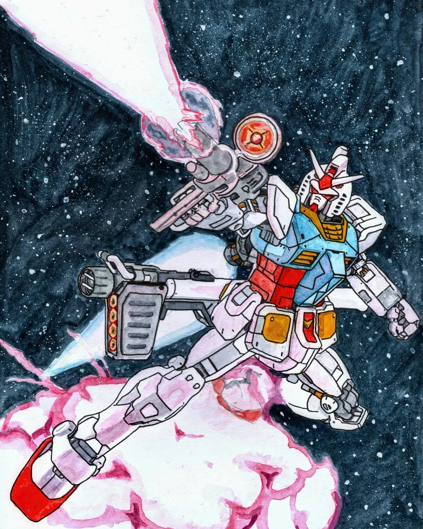 A painting a did for my secret Santa this year. I signed up for a Gundam secret Santa exchange over Reddit. The rules were simple: you agree to put down 3000&yen; (About $20 USD). You write out a list of things you&rsquo;d want your secret Santa to g