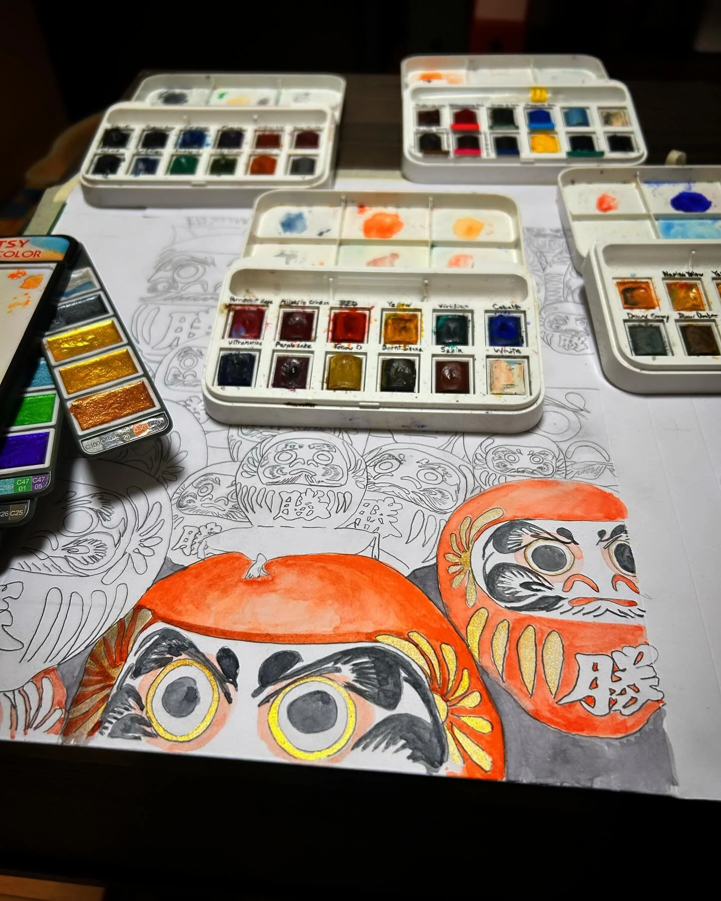 Progress on the daruma piece. I have so many unfinished pieces right now, but I was determined to chip away at this piece and my Gundam piece over the weekend. I feel very accomplished.

#art #artist #artwork #artistsoninstagram #arts #Japan #japanes