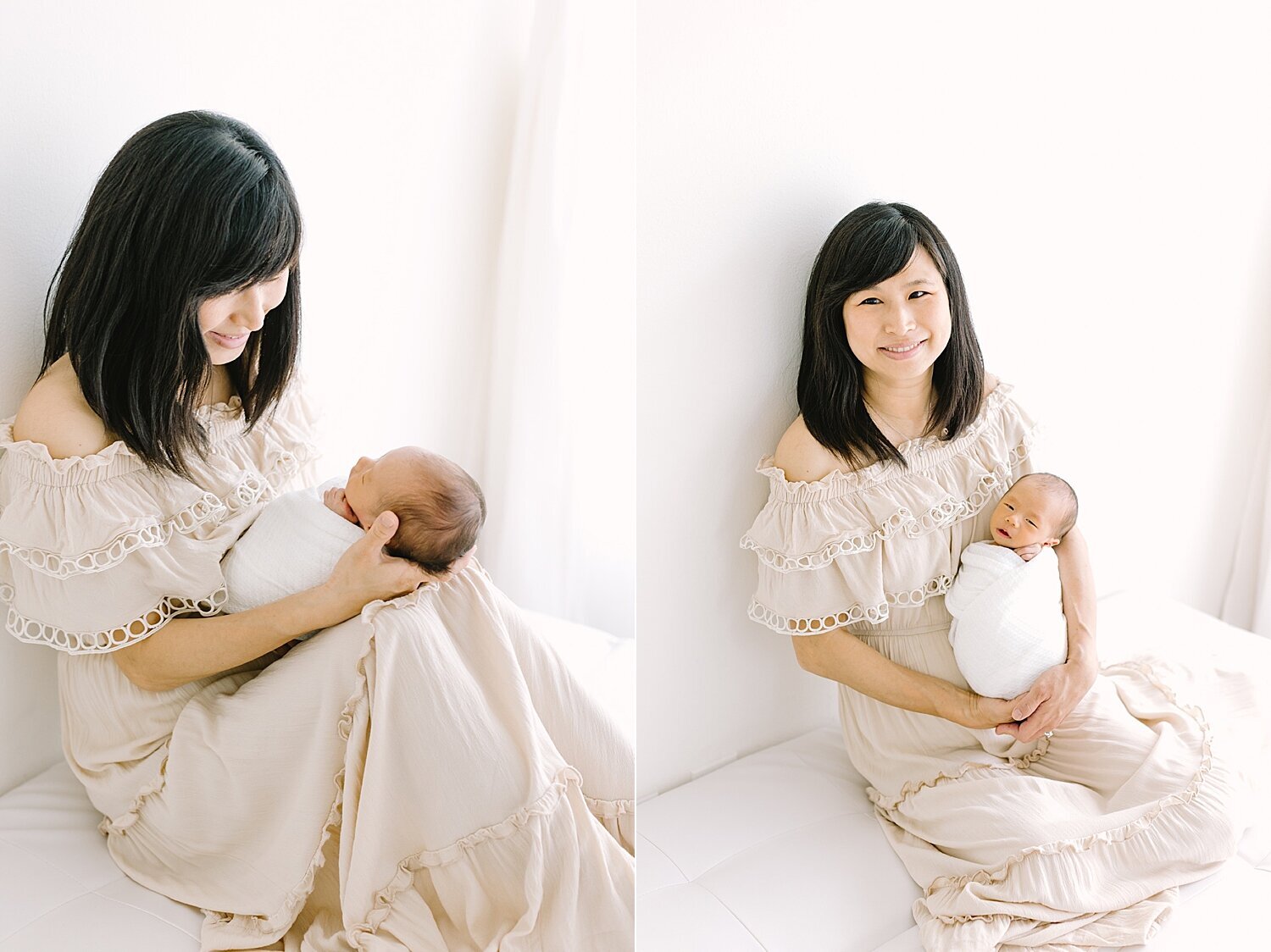 Mom sitting down with her newborn son. Photos by Ambre Williams Photography.