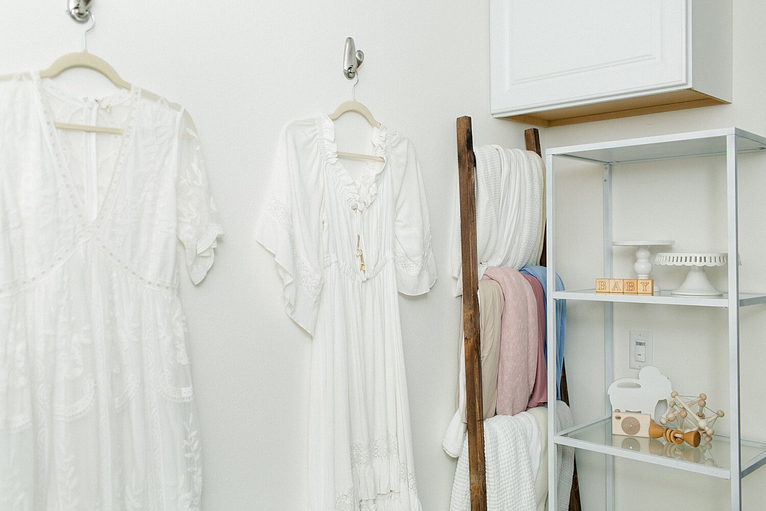 Client wardrobe room in Newport Beach newborn photography studio | Ambre Williams Photography