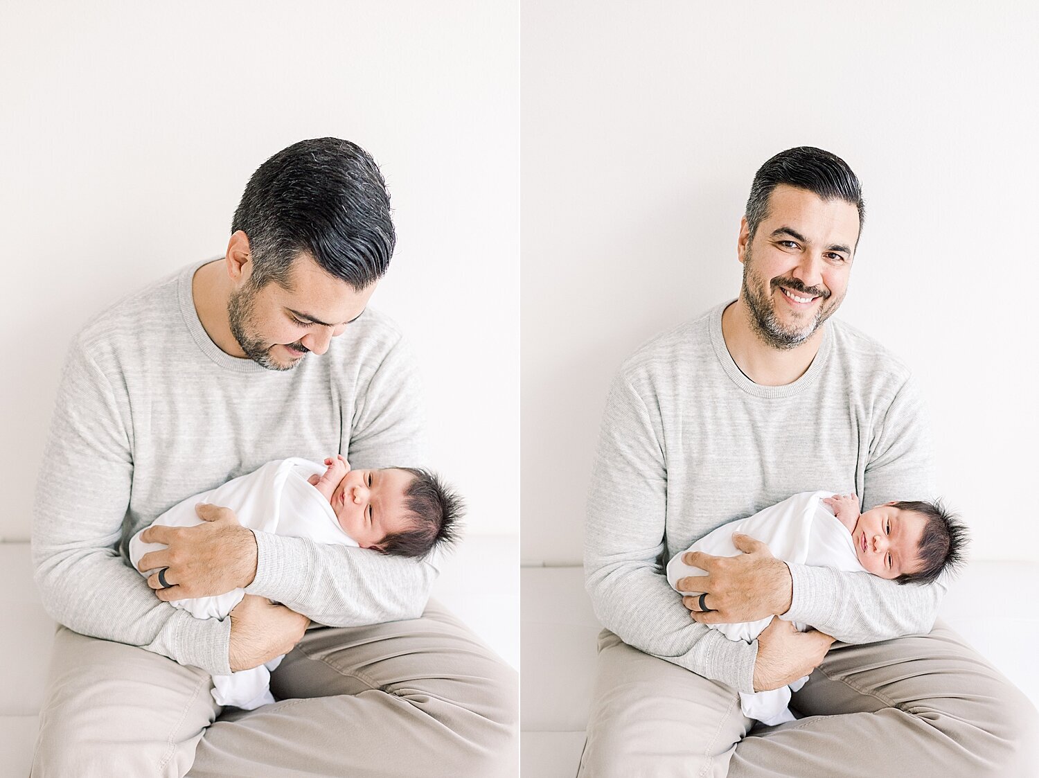 Father and son newborn photos in Newport Beach Photography Studio. Photos by Ambre Williams Photography.