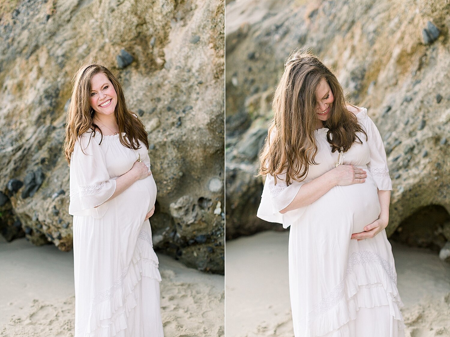 Sunset maternity session at Corona del Mar in Southern California. Photos by Ambre Williams Photography.