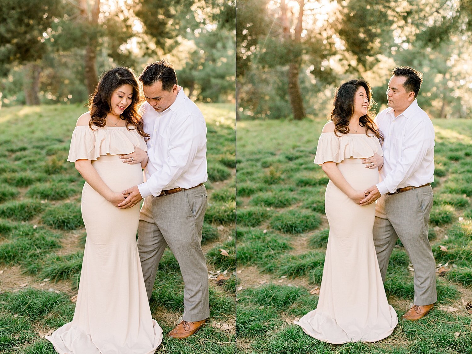 Sweet moment between first-time parents at maternity photoshoot in Irvine. Ambre Williams Photography.