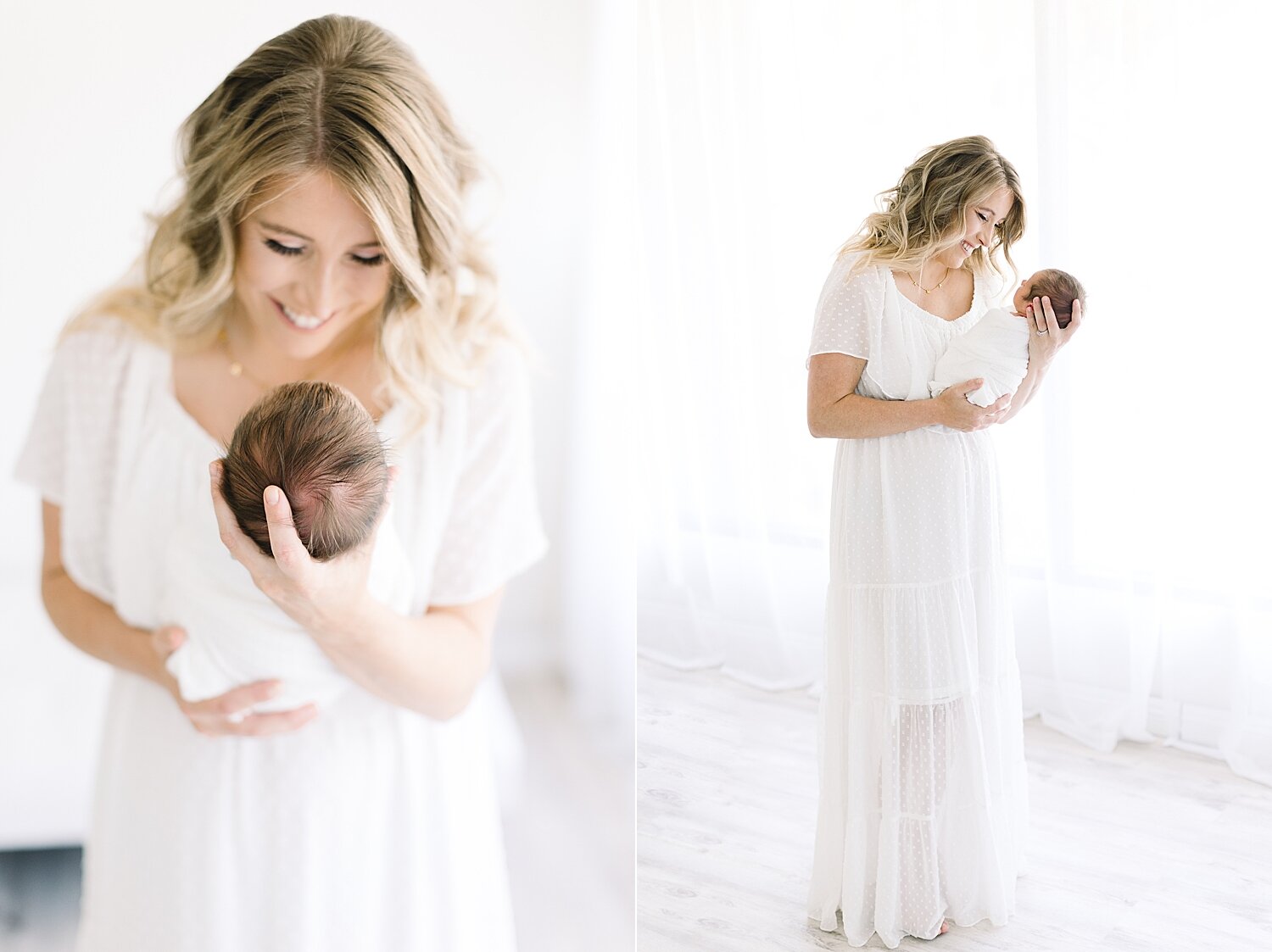 Mom holding baby boy for his newborn photos in Newport Beach with Ambre Williams Photography.