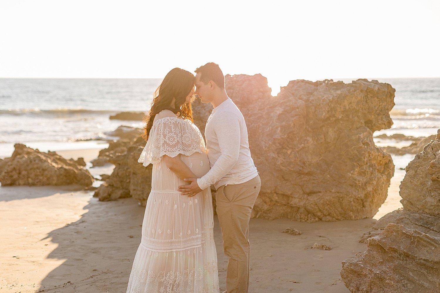 Golden hour at Crystal Cove beach during maternity session | Ambre Williams Photography