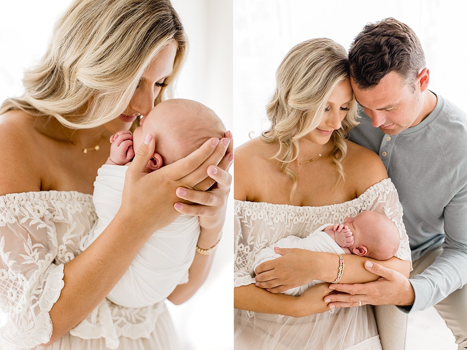 Parents hold newborn with Ambre Williams Photography newborn session.