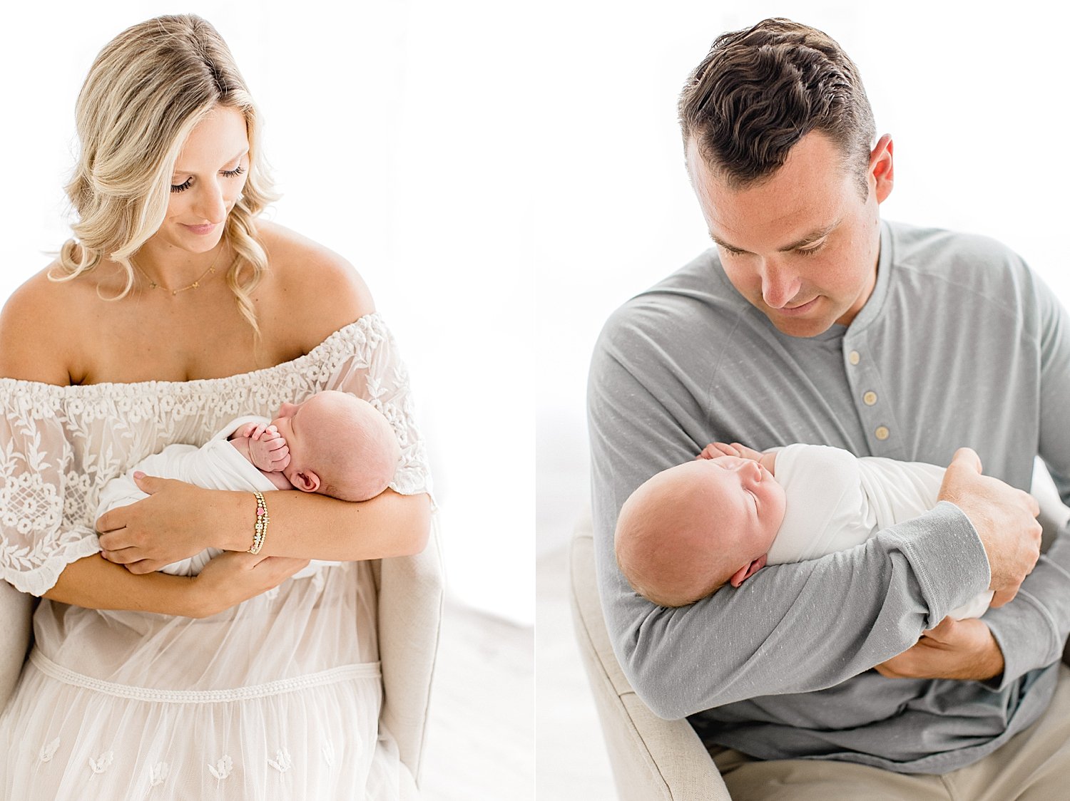 New parents hold their newborn son at Newport Beach Studio with Ambre Williams Photography