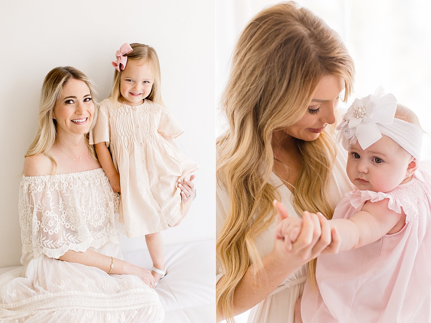 Moms cuddling with children in Newport Beach Studio with Ambre Williams Photography.
