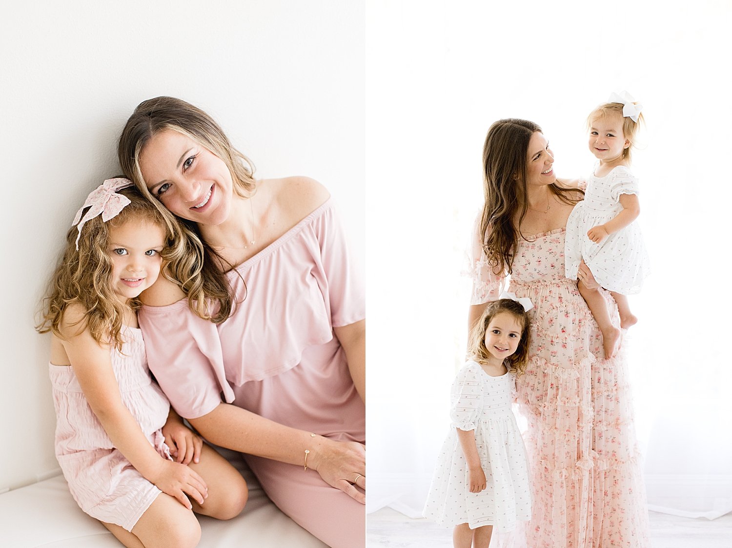 Moms captured with their children in our Newport Beach Studio with Ambre Williams Photography.