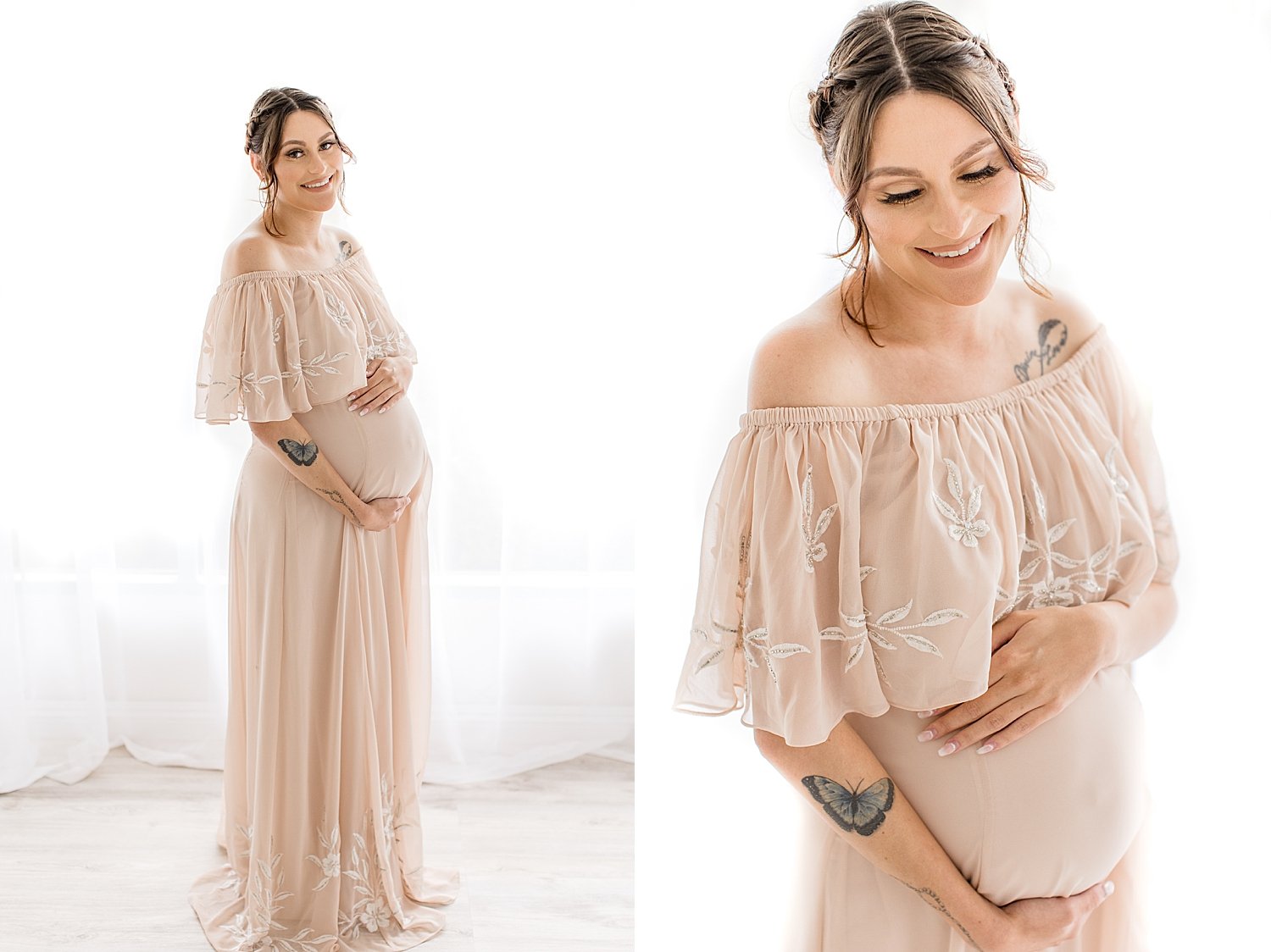 Intimate maternity session in beautiful long dress with photographer Ambre Williams 