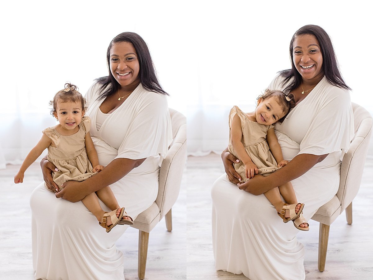 Maternity Portrait Session with Mom and big sister with Ambre Williams Photography in her studio at Newport Beach