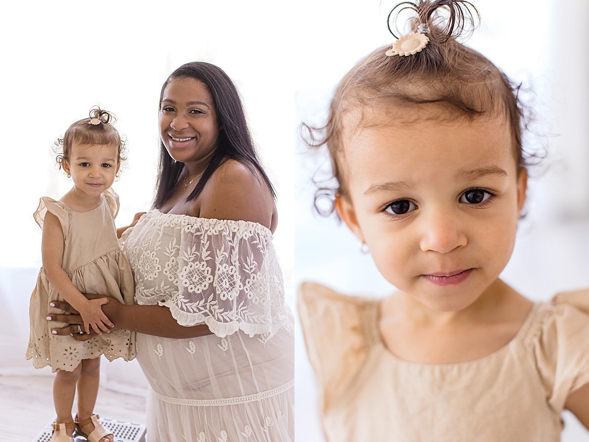 Beautiful Mama and Daughter photo portrait during maternity session in Newport Beach with photographer Ambre Williams