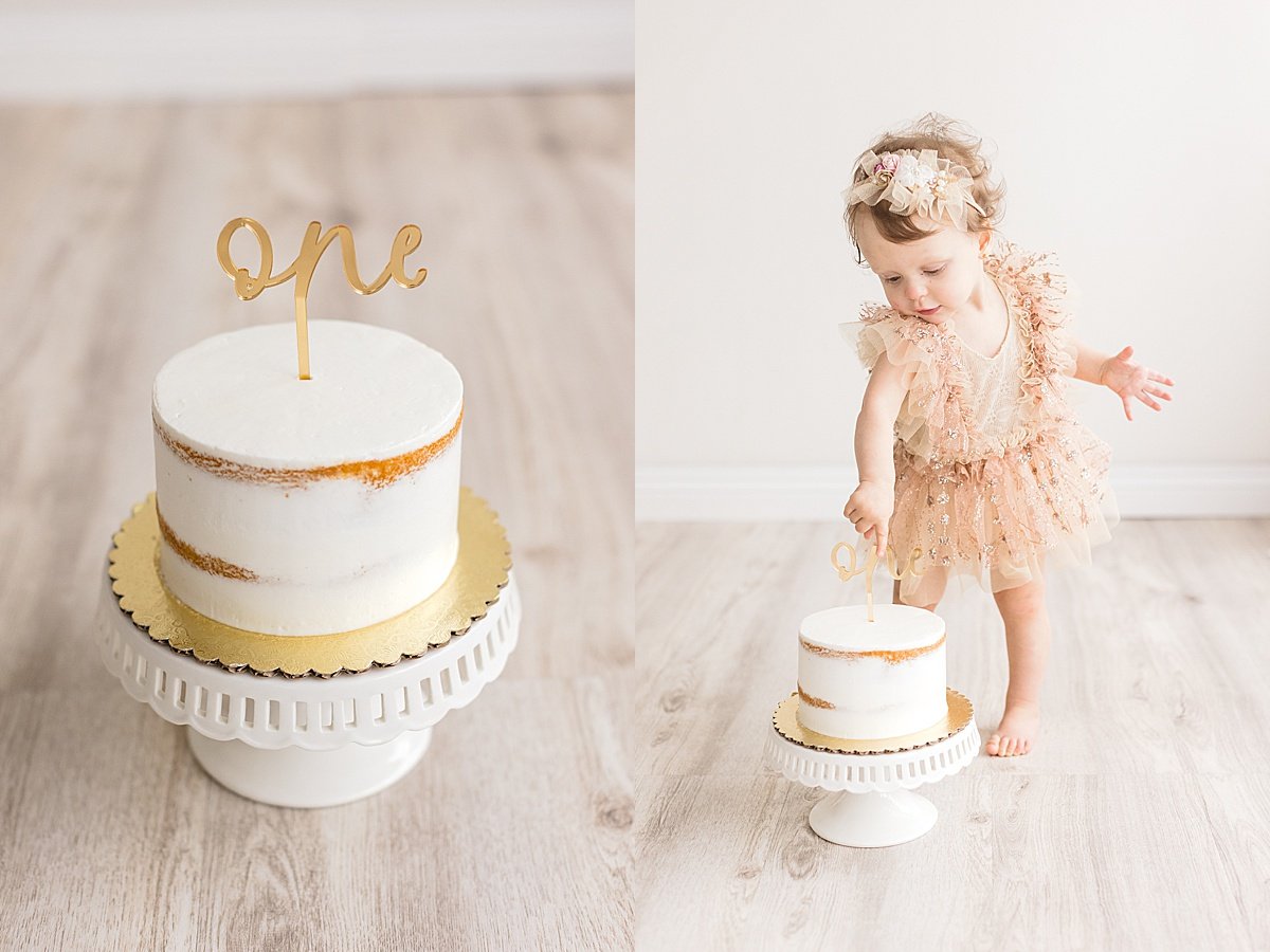 Smash Cake with Baby playing in the icing | Newport Beach Studio with Ambre Williams Photography