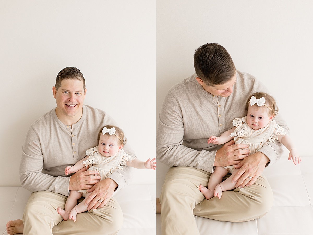 Dad holding 6-Month Daughter during family portrait session | Ambre Williams Photography in Newport Beach