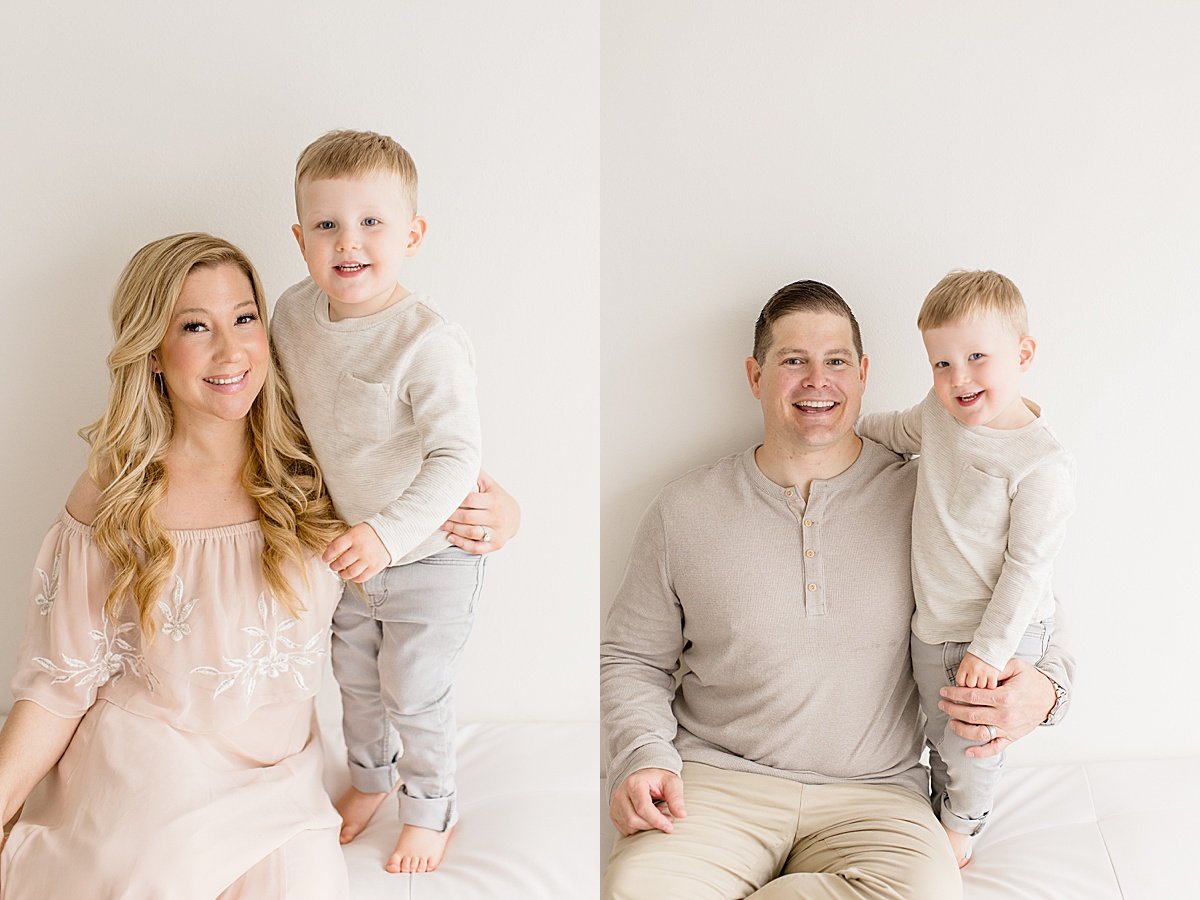 Solo portraits with Mom and Son, and Dad and son during milestone session | Newport Beach Studio