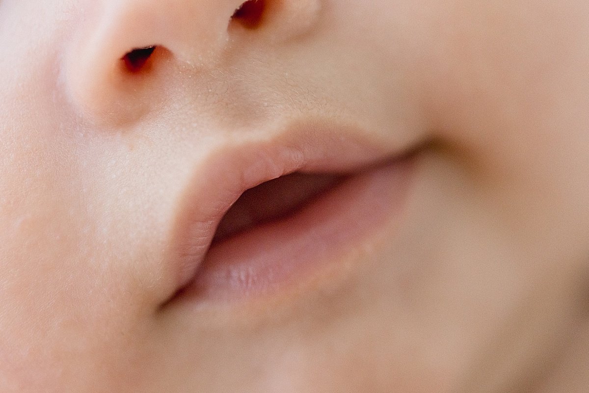 Detail Portrait of Baby Mouth during photo session with Ambre Williams Studio Session in Newport Beach