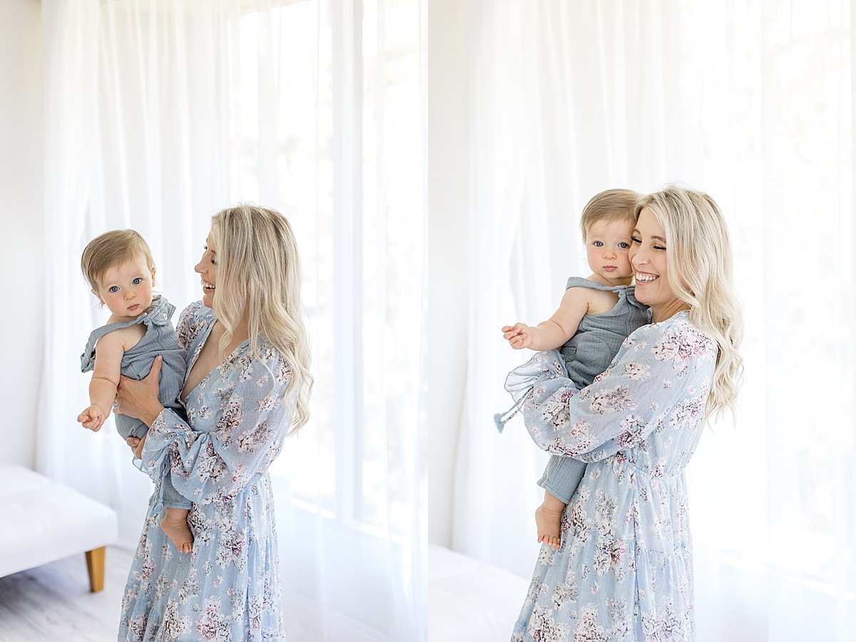 Candid portraits with Beautiful Mom and Baby during first birthday portrait session in Newport Beach with photographer Ambre Williams