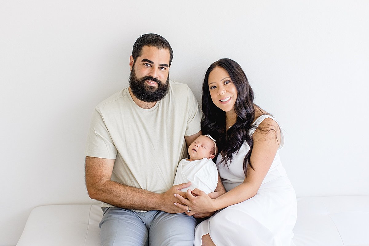 Happy Family with Mom, Dad and newborn Daughter | Newport Beach Photographer Ambre Williams