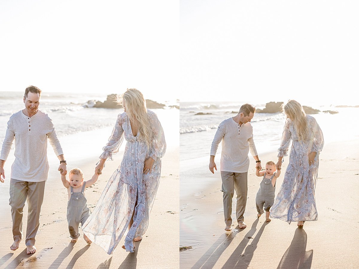 DuoPic of candid portraits of family of three during 1 Year old photography session | Ambre Williams Photography in Newport Beach, California