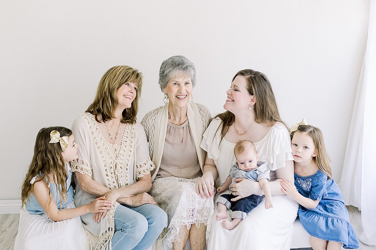 4 generations of family together in portrait session | Grandma Mom and Daughter | Ambre Williams Photography in Newport Beach California
