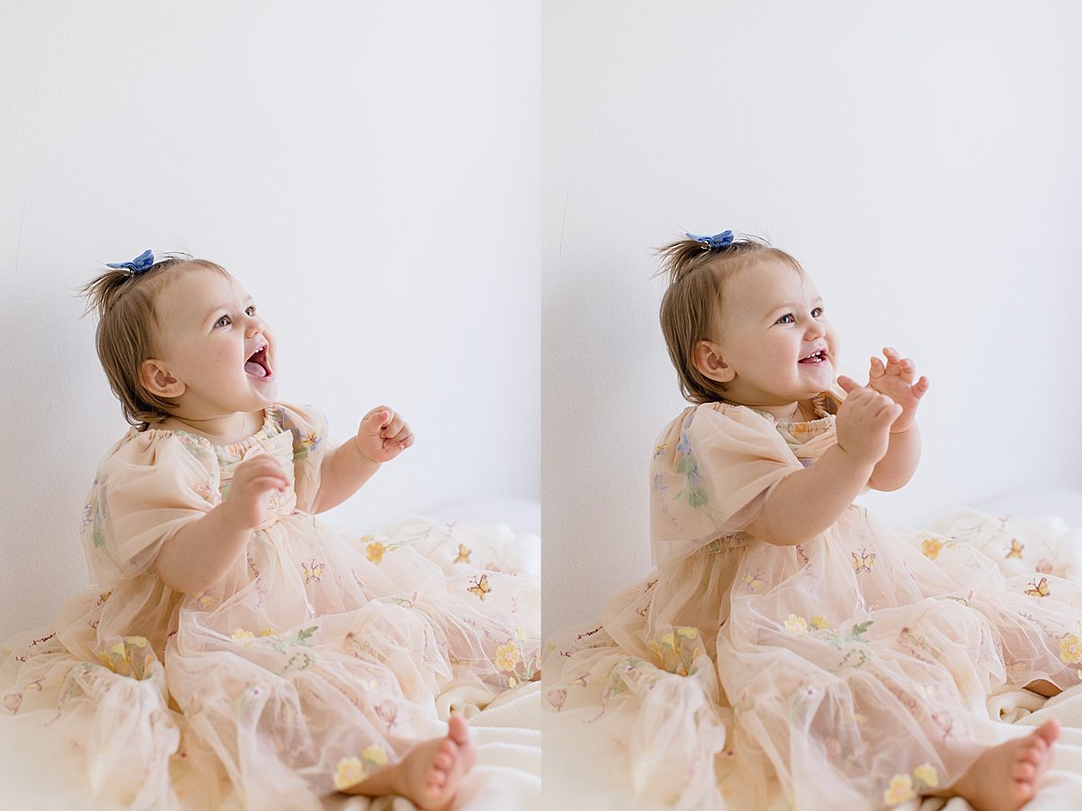 Exciting happy baby clapping candid portrait session with Ambre Williams Photography in Newport Beach