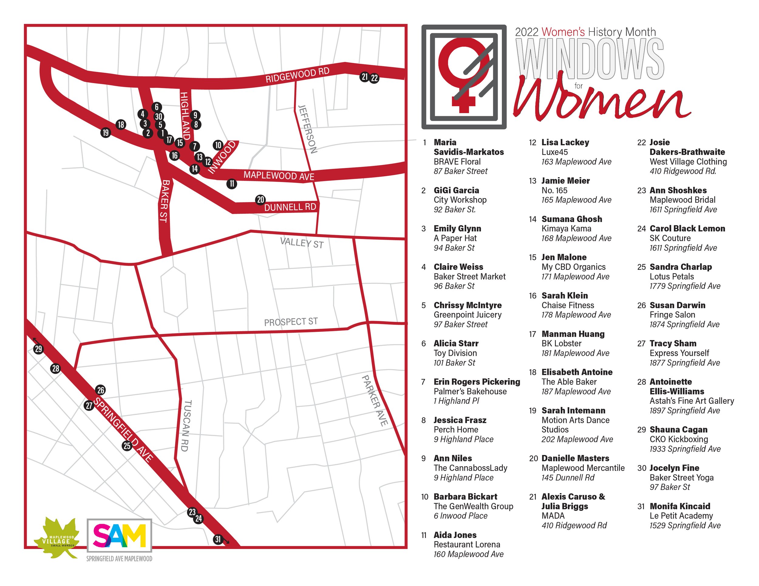 Map for Maplewood Windows for Women women's history month program in Maplewood NJ