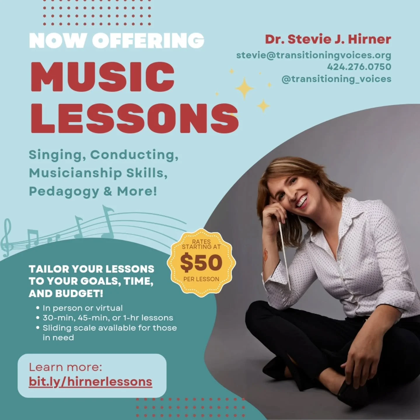 Now offering lessons via Zoom and in-person in Missoula, MT in several specialized areas for ALL singers, conductors, and musicians of all levels! I am happy to tailor your lessons to your wants and needs! Fill out an interest form (bit.ly/hirnerless