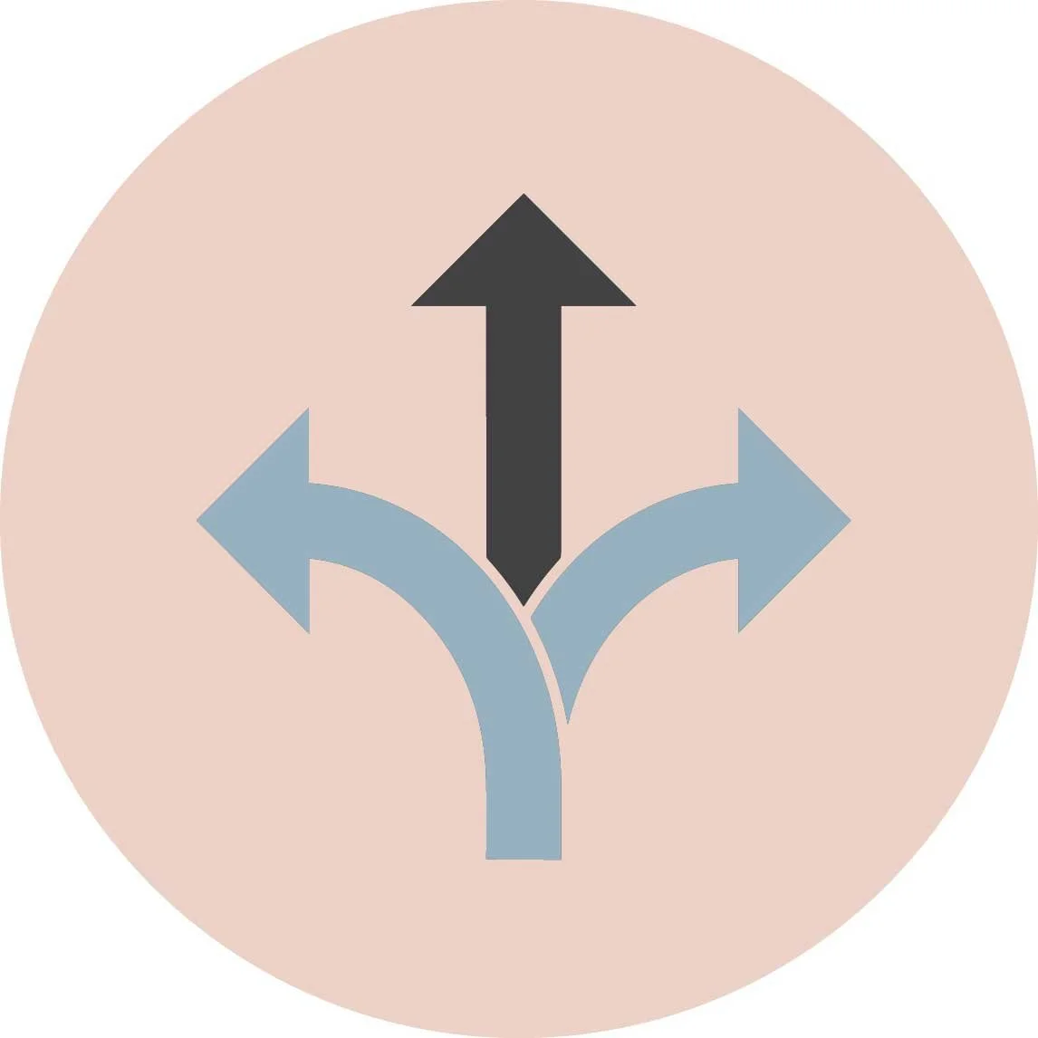 A symbol showing an arrow pointing straight up and two arrows branching left and right, indicating options to go forward, left, or right.
