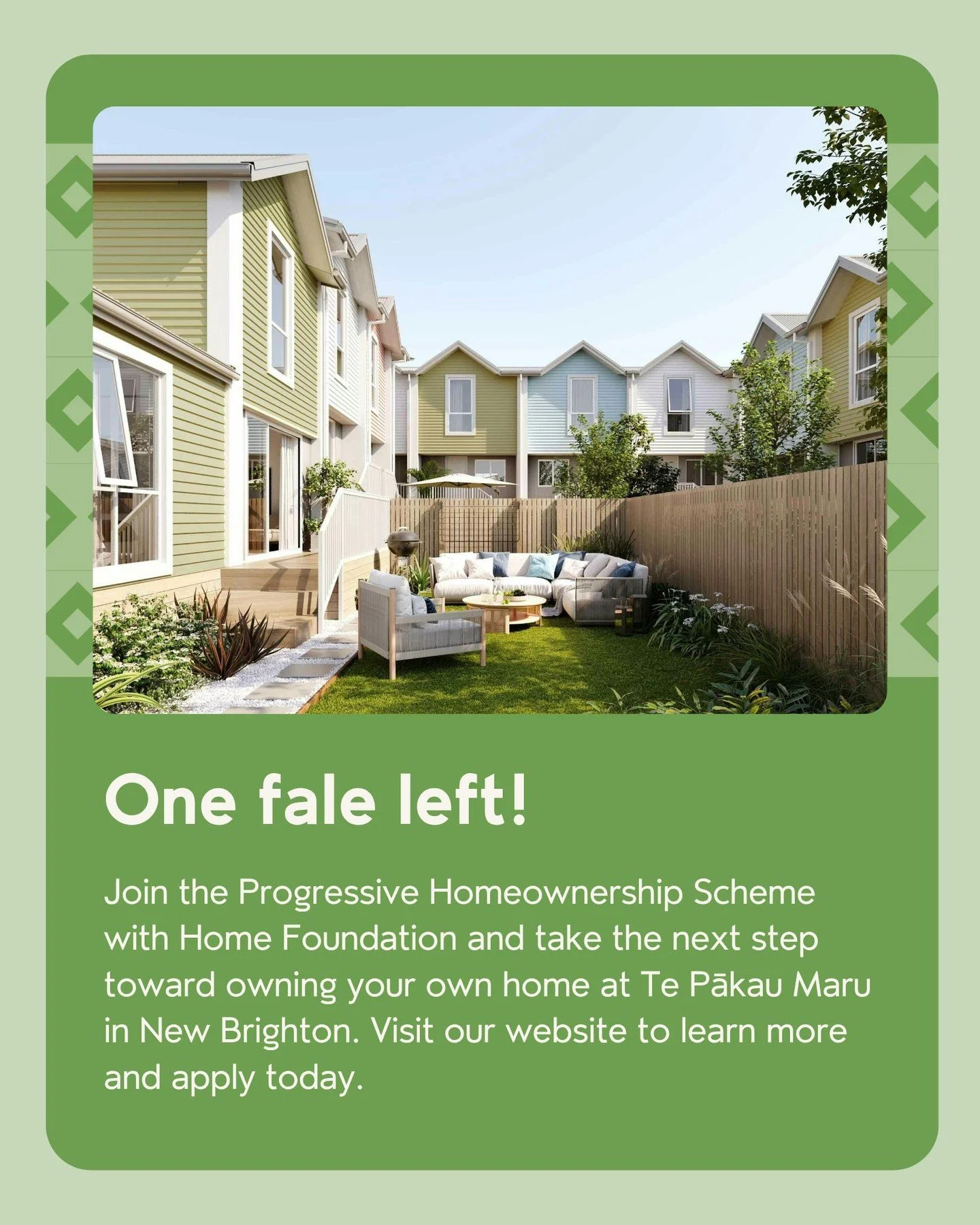 Thinking about homeownership? We&rsquo;ve got one fale left at Te Pākau Maru in New Brighton! 🏡

This opportunity is designed to support Pasifika families into homeownership.  Visit our website to see if you meet the criteria and take the next step 