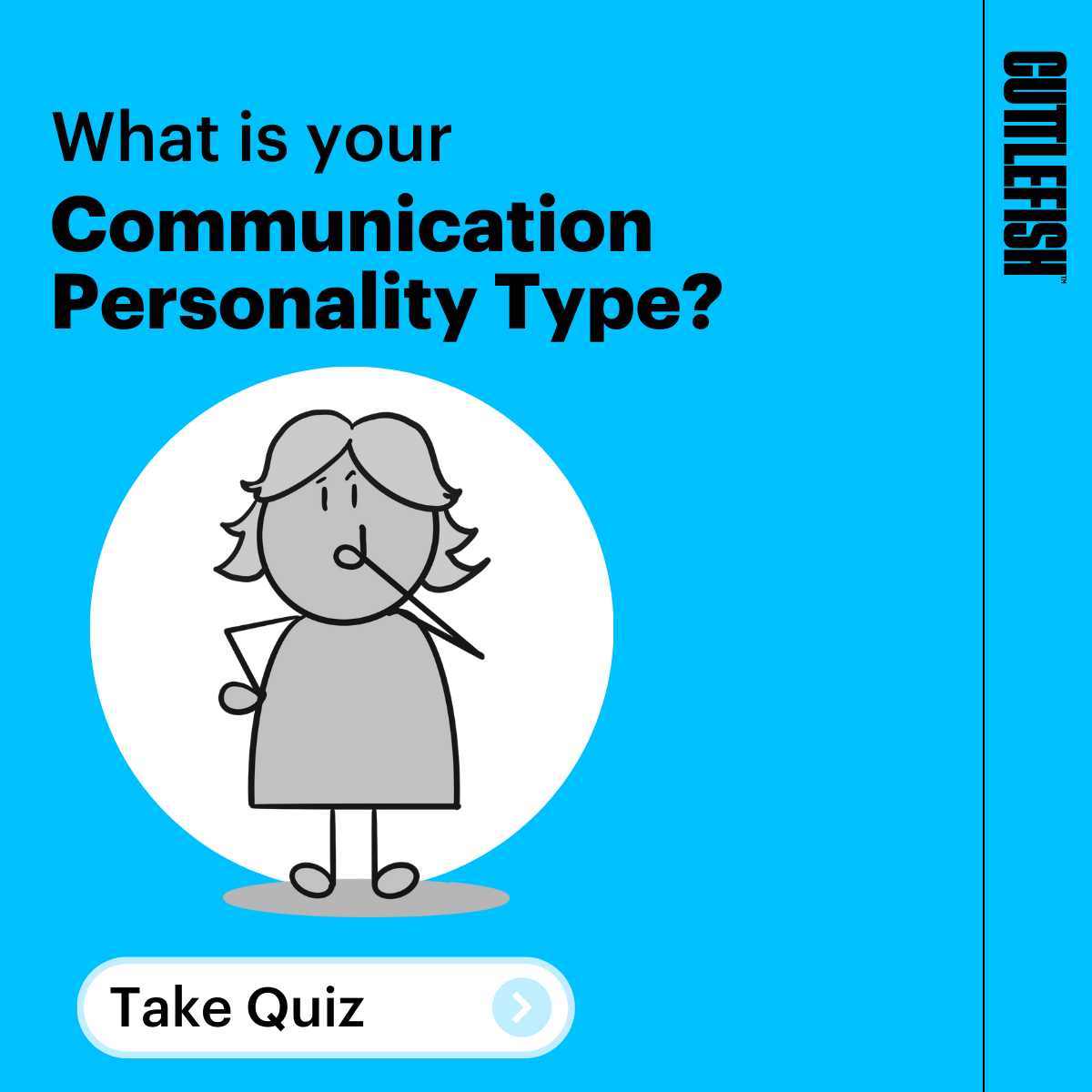 Blue tile with cartoon of lady looking thoughtful