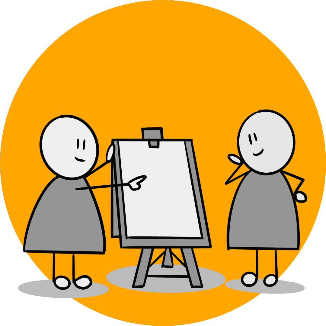 illustration of two people talking and a shooting star in the background