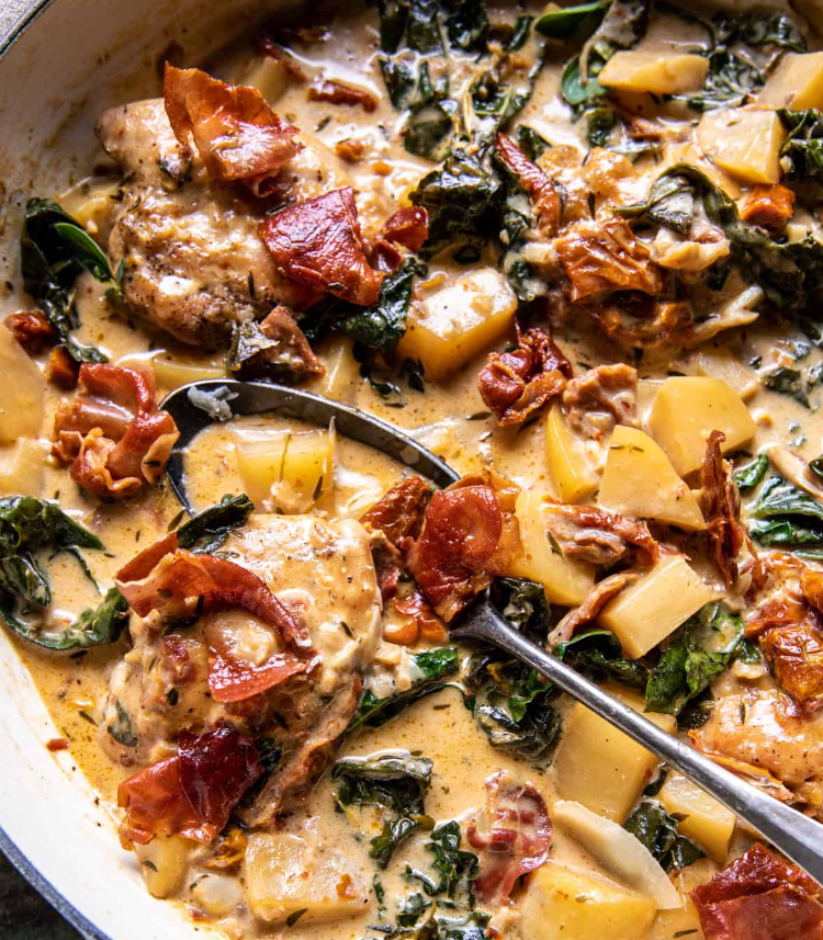 Creamy Tuscan Chicken with Crispy Prosciutto