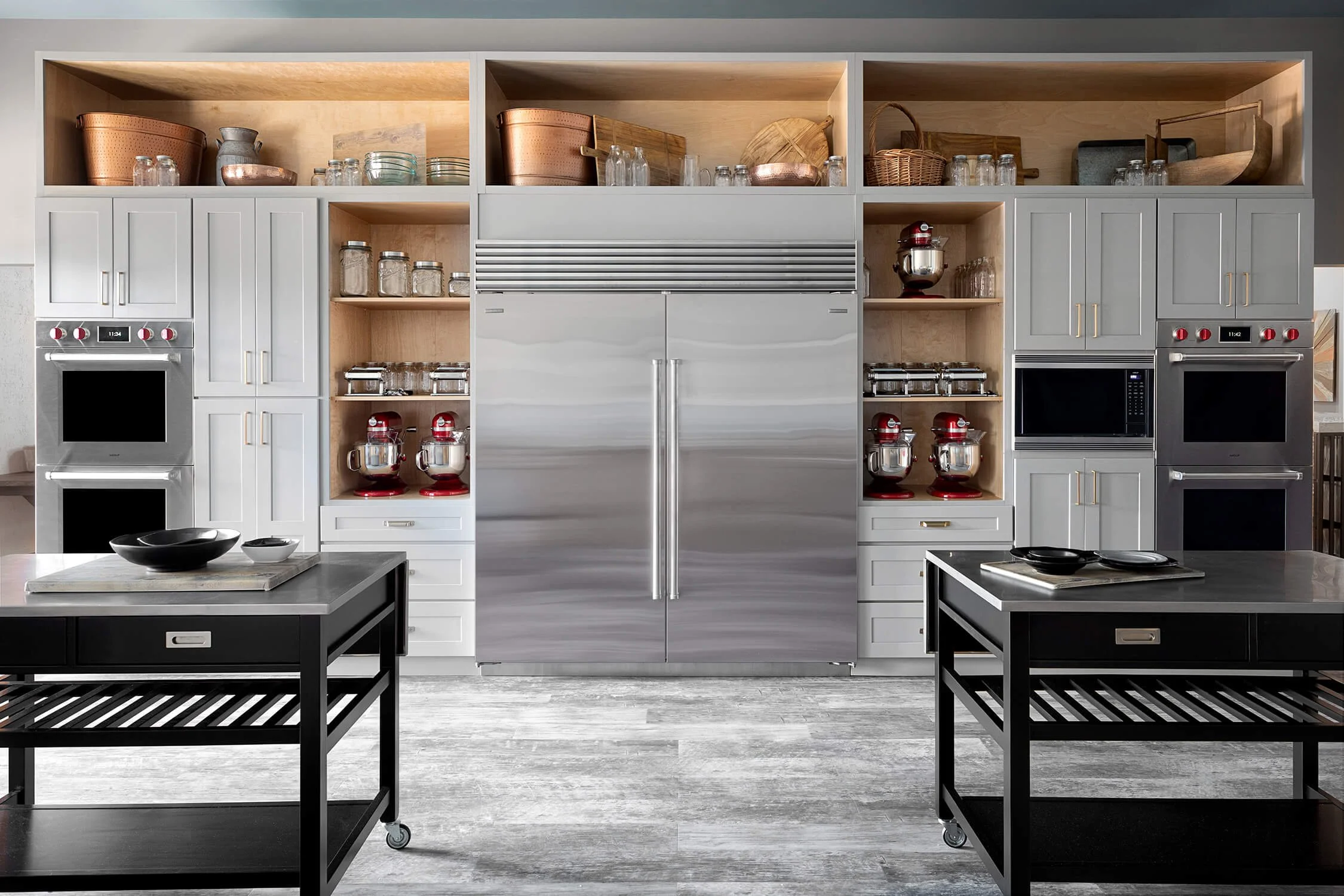 Professional kitchen with stainless steel appliances, custom cabinetry and cooking equipment, commercial photography by Brian Berkowitz