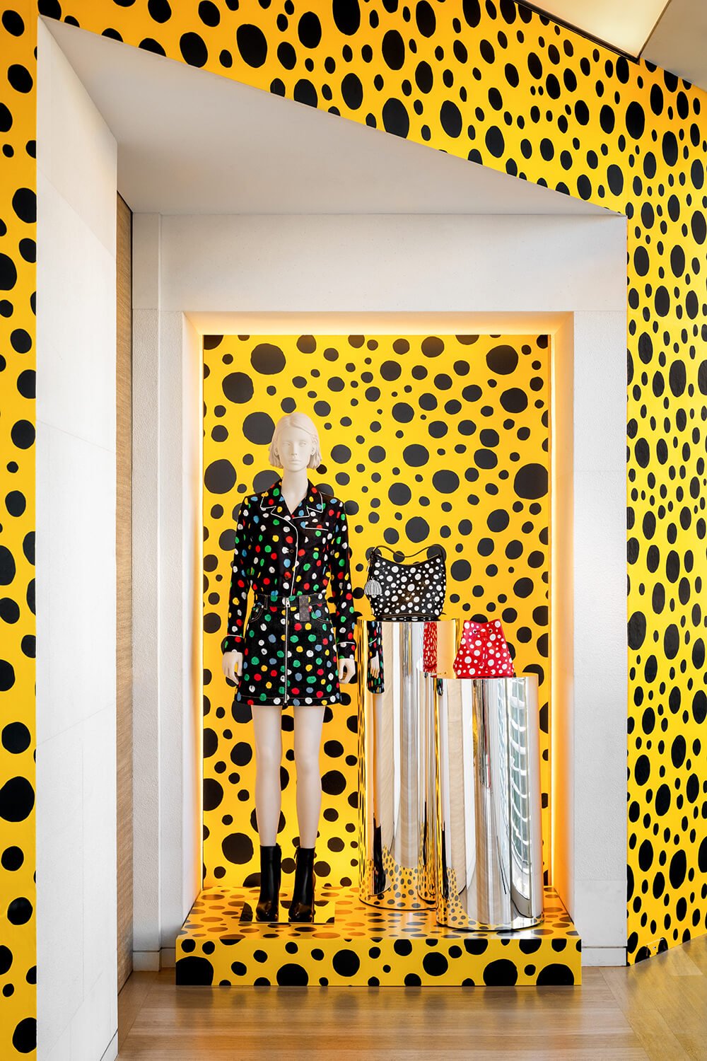 Louis Vuitton kusama collaboration pop up in the Beverly Hills retail store