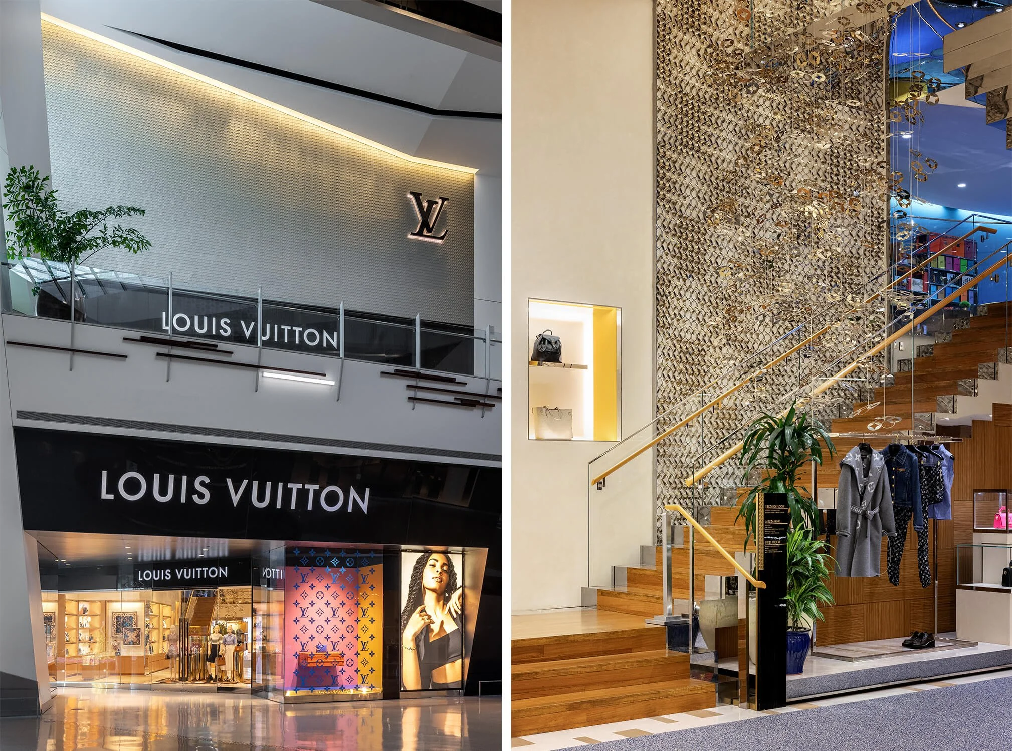 diptych of the Louis Vuitton retail store in Las Vegas at the Shops at the Crystals at the Aria hotel