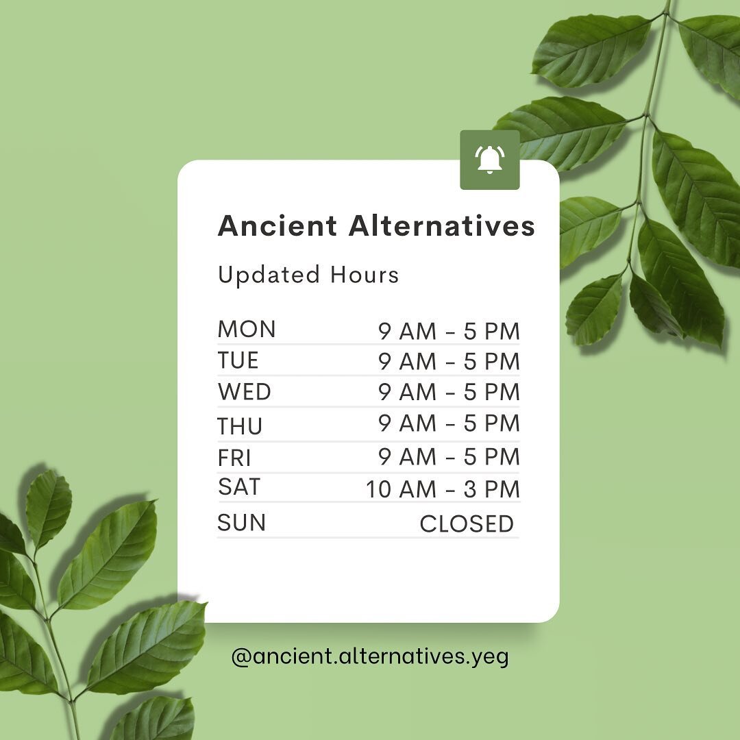 📣Ancient Alternatives Clinic Hours have been updated! (Reposted due to an error).📣
.
.
.