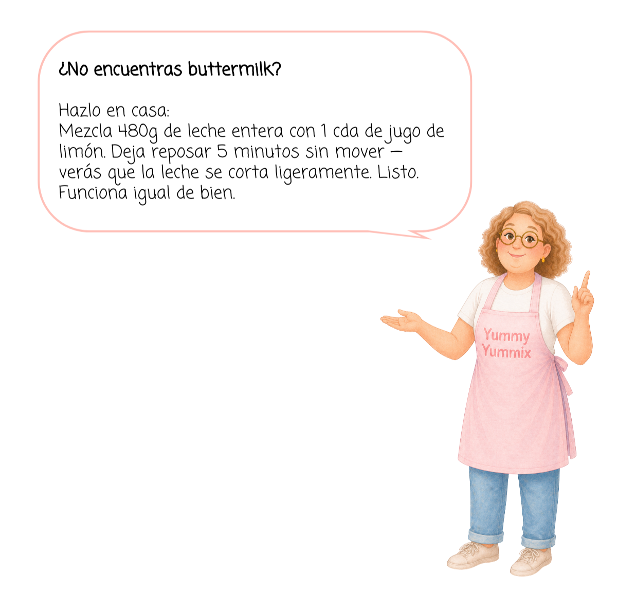 Prepara buttermilk en casa mezclando 480g de leche entera con 1 cda de jugo de limón