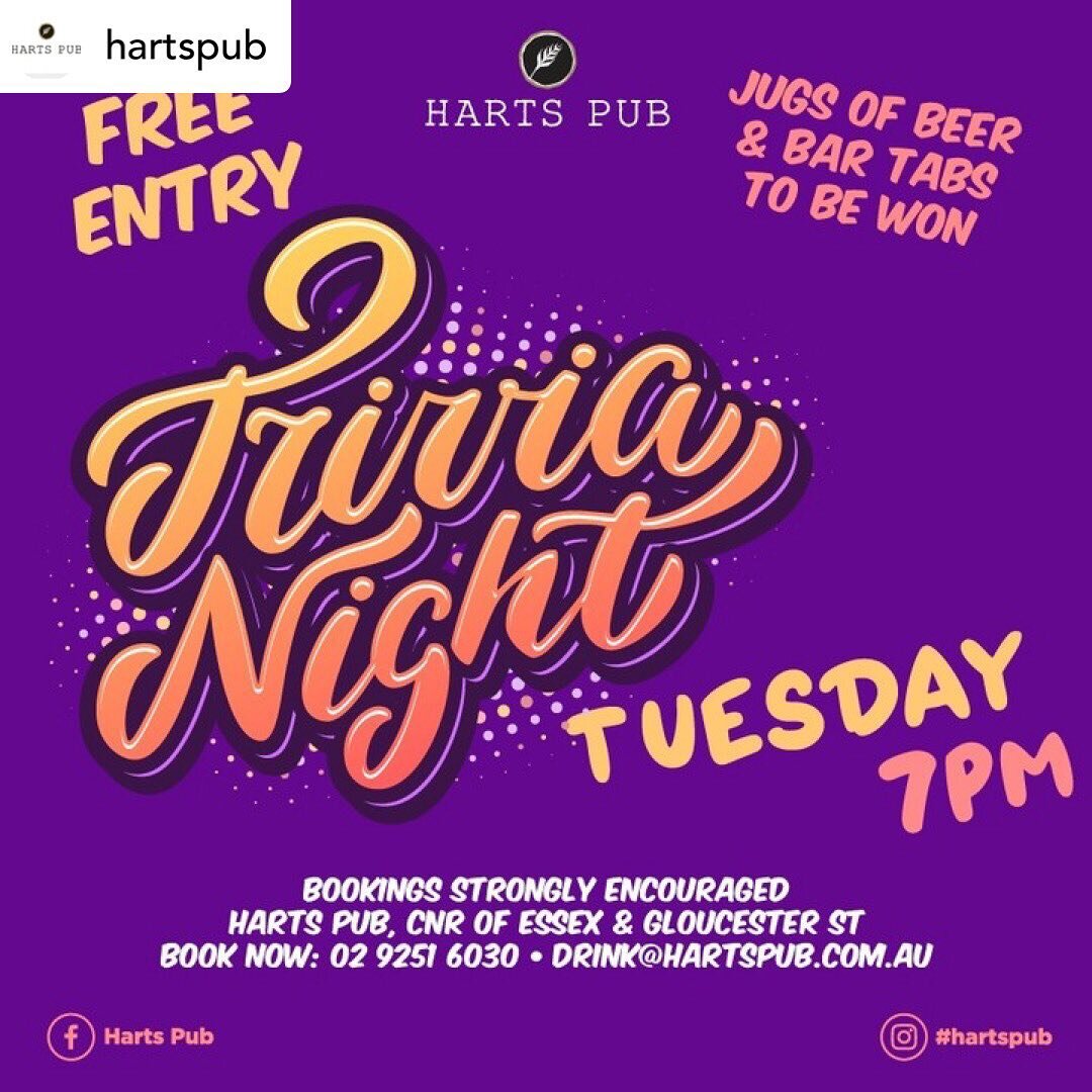 Sneaky little Trivia poster designed for  @hartspub Tuesday Trivia is Coming back to Harts Pub! Starting next week on the 24th. Book now because space is limited!

Bookings:
Drink@HartsPub.com.au
(02) 9251 6030

Designed by @shantacreative 
.
.
.
#sy