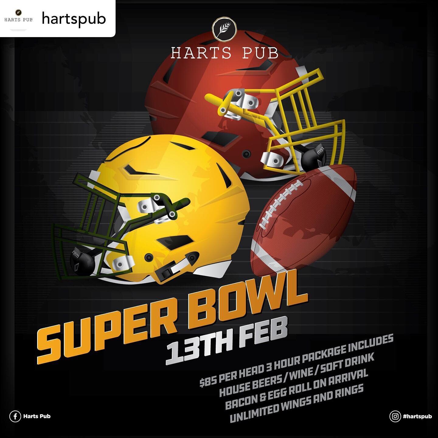 Here&rsquo;s a fun little Super Bowl design created for @hartspub With unlimited Hot Wings and Onion Rings you'll need to get in early for the Harts Pub Super Bowl Extravaganza 2023. Doors Opening at 9:00 AM!

Book Now:
Drink@HartsPub.com.au
(02) 925