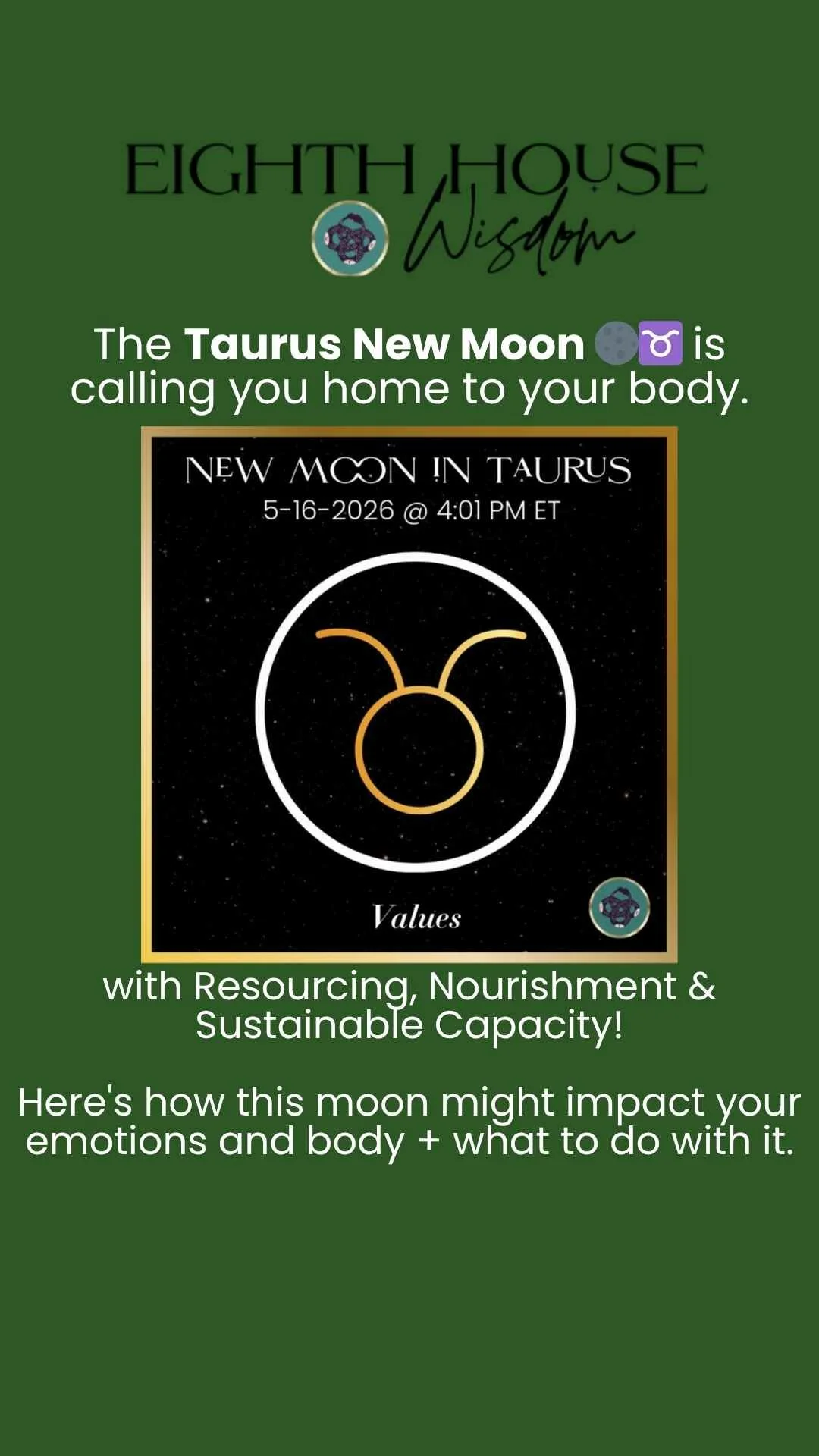 Is what you've built actually resourcing you &mdash; or quietly draining you? 🌑♉️⁣
⁣
The Taurus New Moon that happened on May 16, 2026 is a supermoon &mdash; and it's asking you to come home to your body and to what truly sustains you.⁣
⁣
After the 