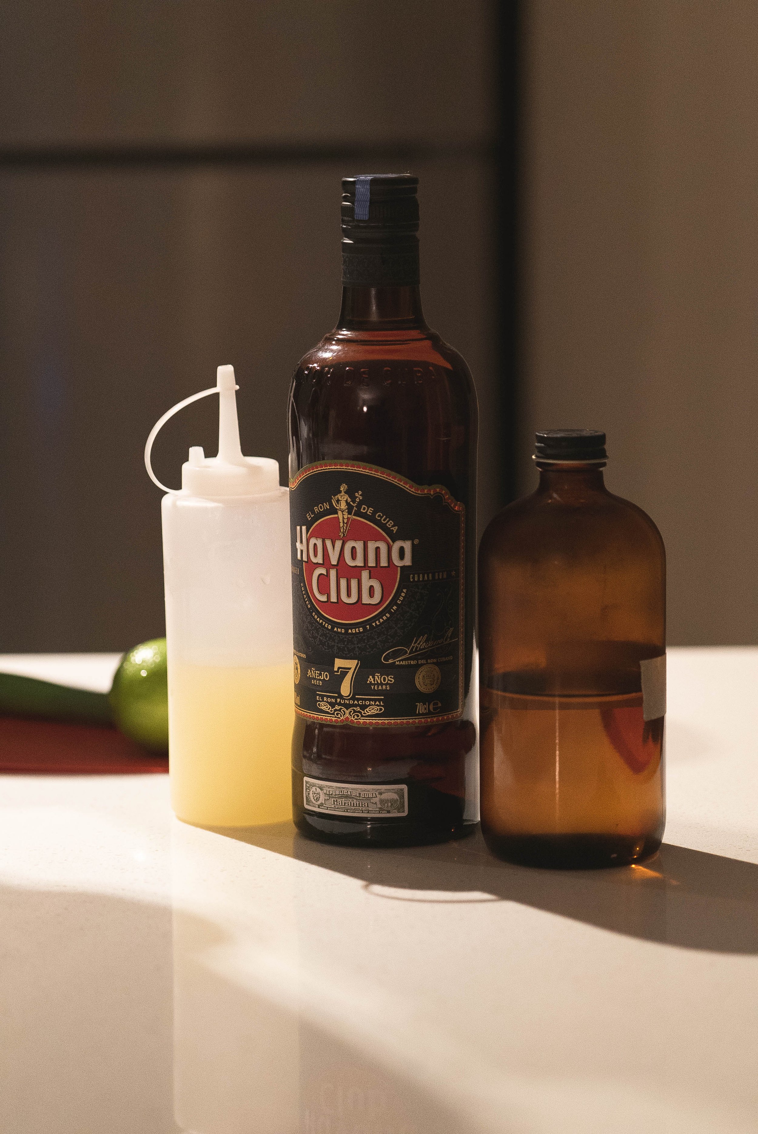 lime, rum, and syrup