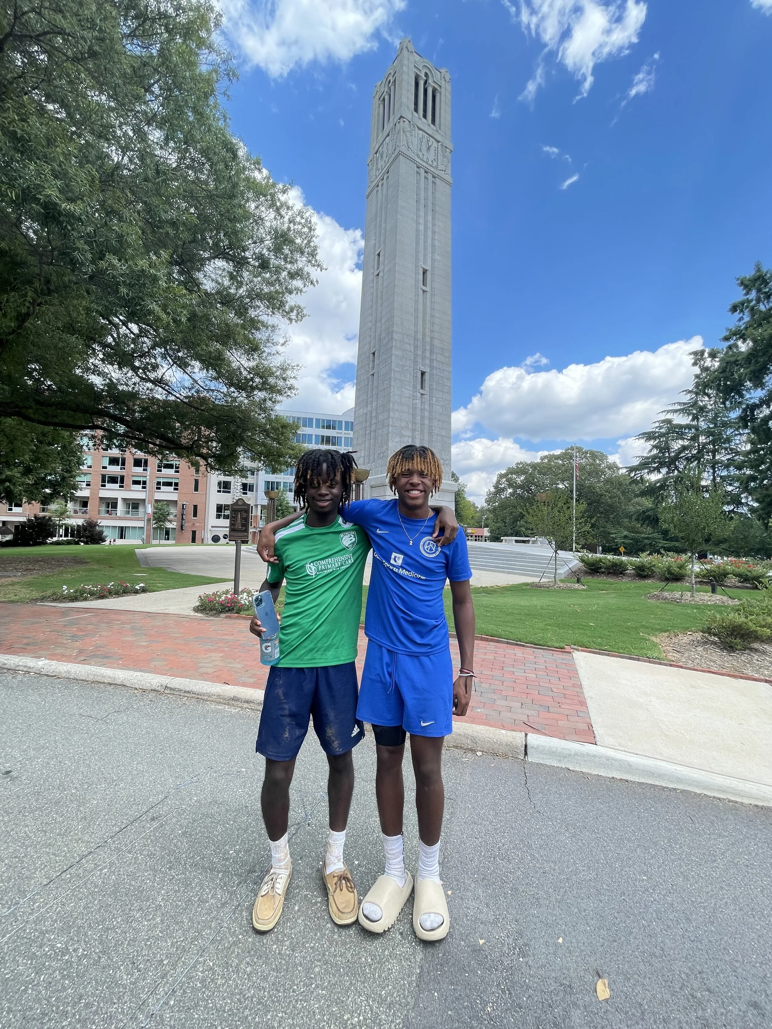 E and childhood friend, Kaden, at the NC State University soccer camp in 2022.