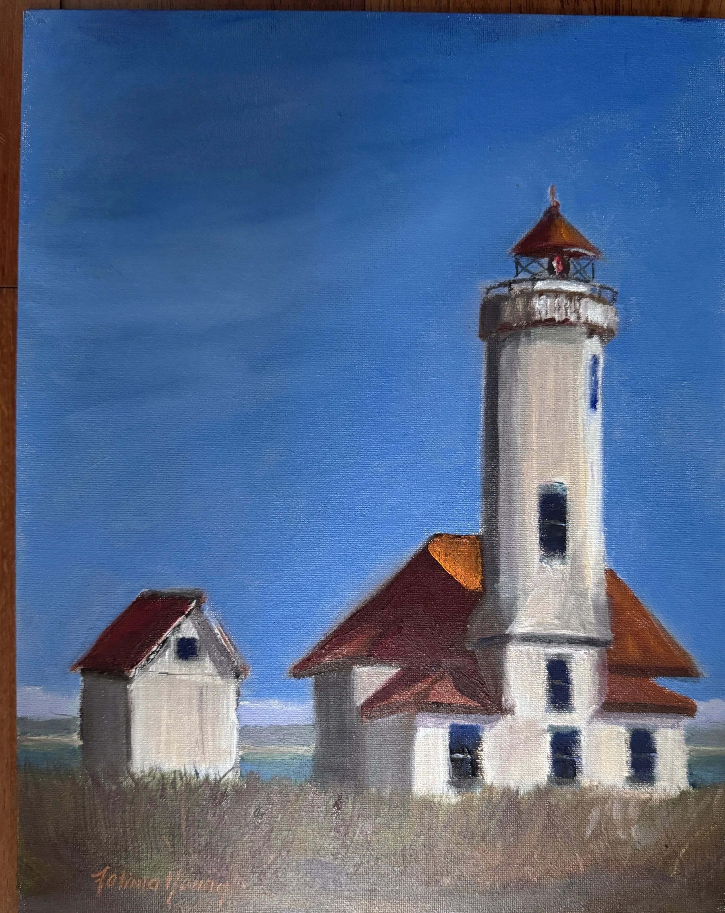 "LET THERE BE LIGHT"   14x11in   $700
Plein Air Painting at Point No Point Lighthouse in Hansville, WA