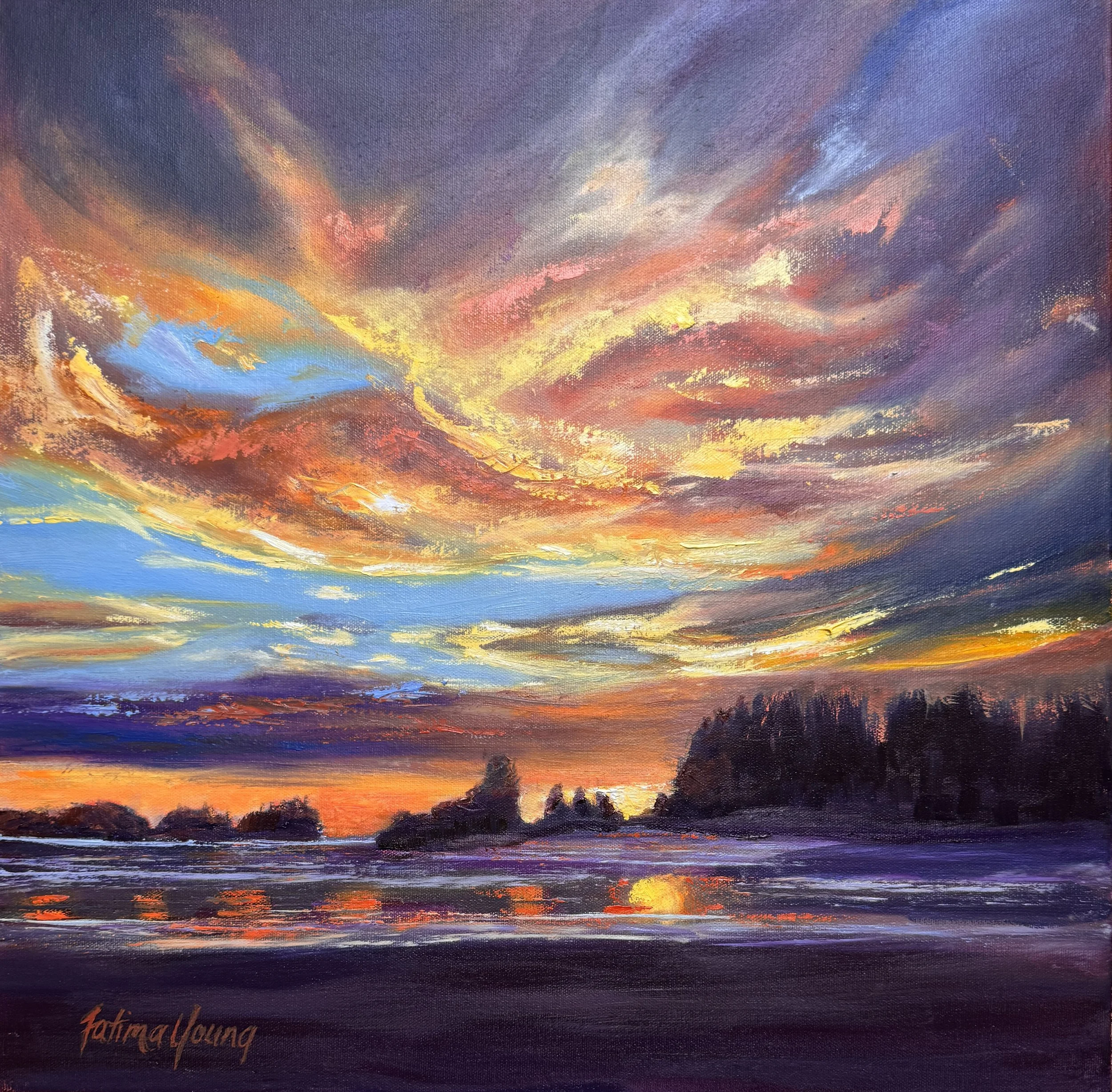 "DEVINE LIGHT"   20x20   Oil   $1400
Inspired by a wedding in Tofino, Canada