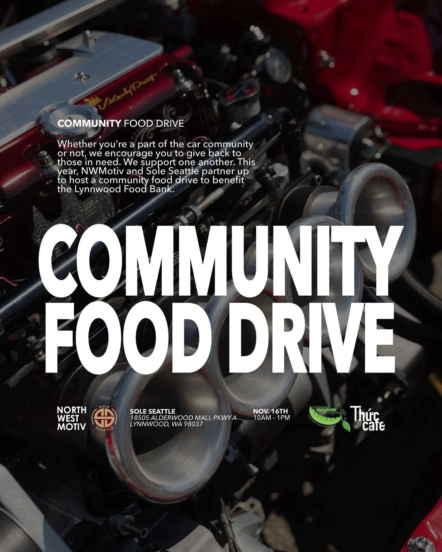 We&rsquo;re excited to announce that we&rsquo;re teaming up with @soleseattle to host a community food drive in support of the @lynnwoodfoodbank on November 16th from 10am - 1pm!

@thuc.cafe, a team of passionate Vietnamese Americans, will also be jo
